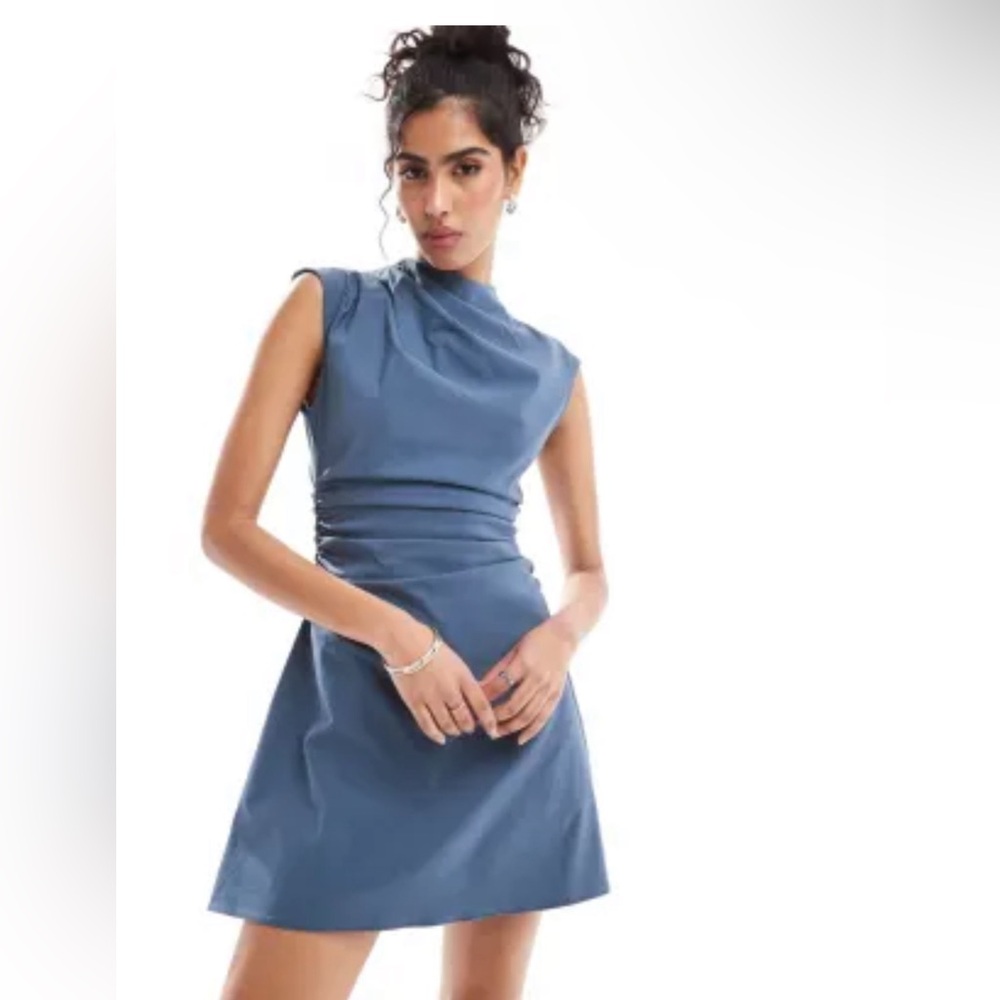 ASOS boatneck zip up rouched a-line dress